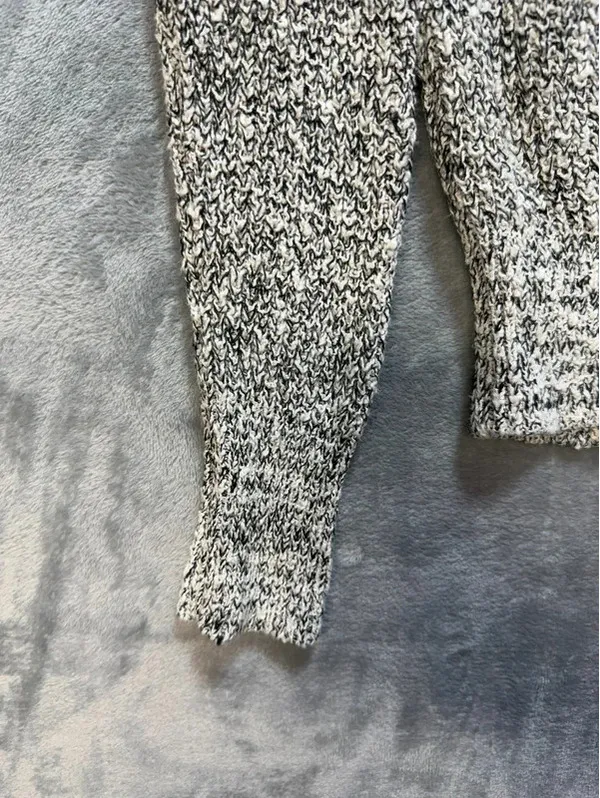 Free People Womens Chunky Knit Sweater Cotton Linen Blend Marled Black White XS - Image 4