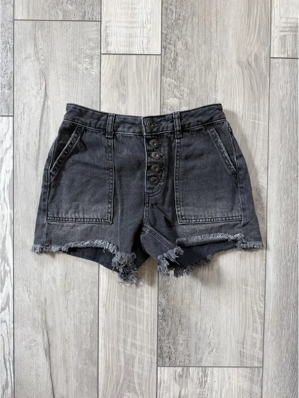 Free People Whimsigoth Jesse Carpenter Washed Black Denim Cotton Shorts 24 - Image 5