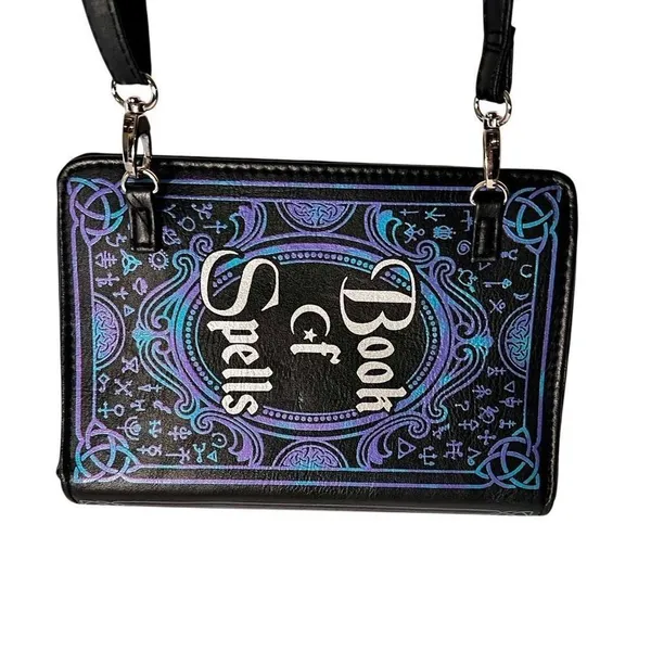 Spirit Halloween Book of Spells Adjustable Crossbody Bag Purple & Black Zip Top - Image 8