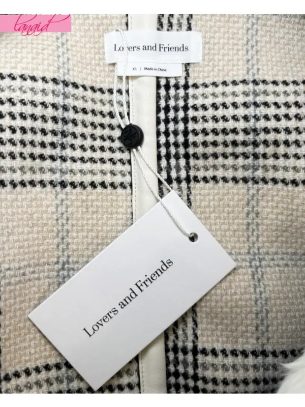 Lovers Friends Natalia Faux Fur Reversible Jacket Ivory Teddy Tan Plaid Coat XS - Image 12