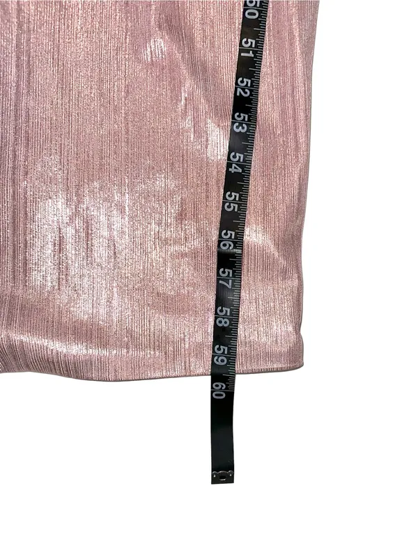 House Of CB Mina Dress Deep V-Neck Metallic Pink Long Sleeve Gown SMALL - Image 9