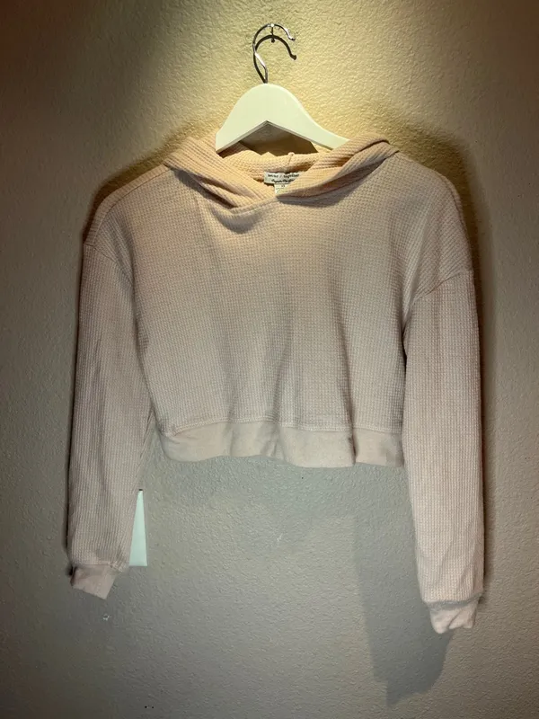 Better Together Women’s Ballet Pink Soft Waffle Knit Cropped Hoodie Size XS - Image 2