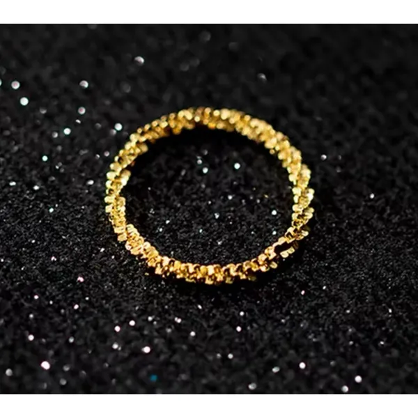 Sparkling‎ Yellow Gold Plated 925 Margarita Chain Flexible Ring, Sz 6.5 - Image 9