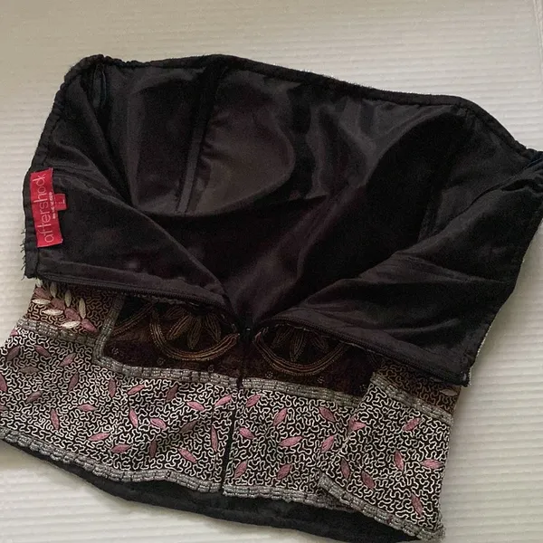 Aftershock Y2K vintage silk beaded embroidered strapless boho top, size large - Image 6