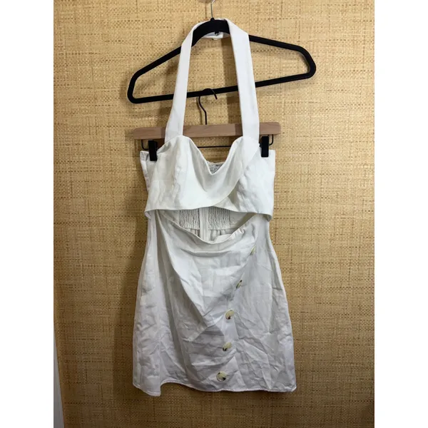 Mare Mare x Anthropologie White Cutout Halter Mini Dress Side Button Size S - Image 2