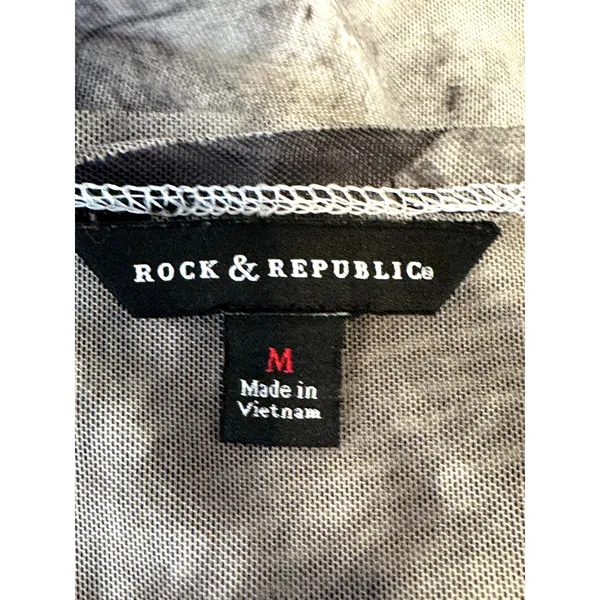 Rock & Republic Women's Fleur De Lis Gray Graphic Long Sleeve Mesh Top M - Image 7