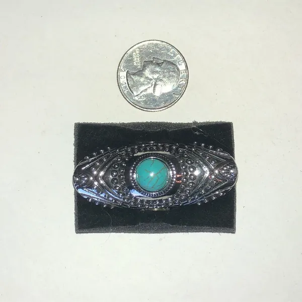 Turquoise Stone Silver Tone Boho Statement Ring Blue - Image 2
