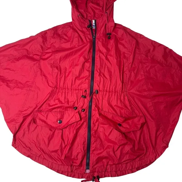 H! By Henry Holland Red‎ Hooded Windbreaker Poncho Jacket Womens Size 10 Zip Up - Image 3