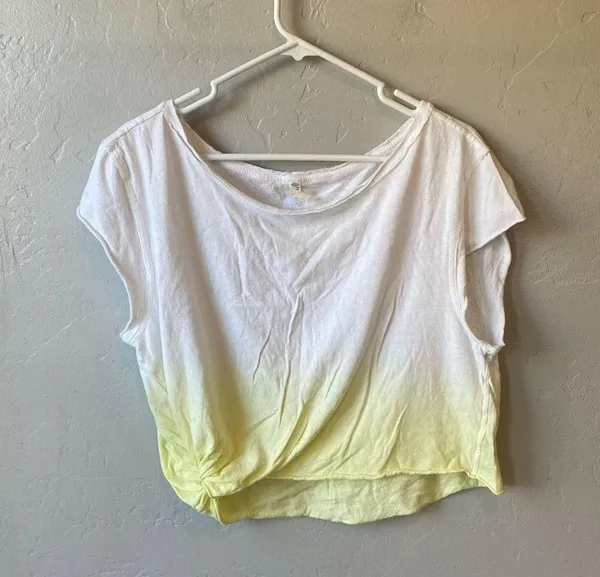 FP Movement by Free People Hold It Down Yellow Dip Dye Knot Hem Crop T-Shirt - Image 2