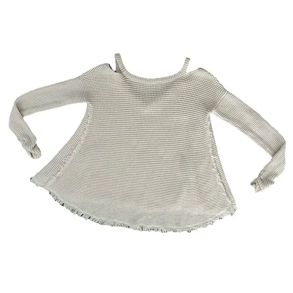 Free People Women’s Waffle Knit Top Moonshine Cold shoulder Raw‎ Hem - Image 3