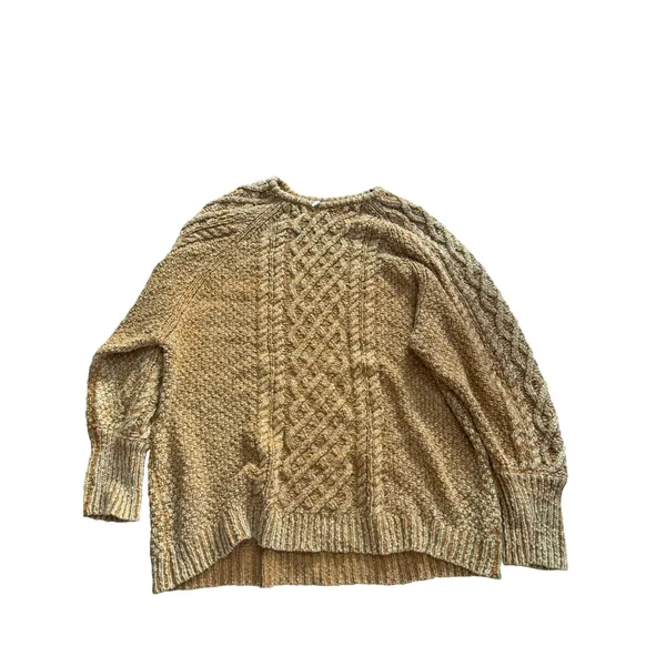 Free People Mustard Yellow Cable Knit Oversized Cotton Ramie Sweater Large - Image 2