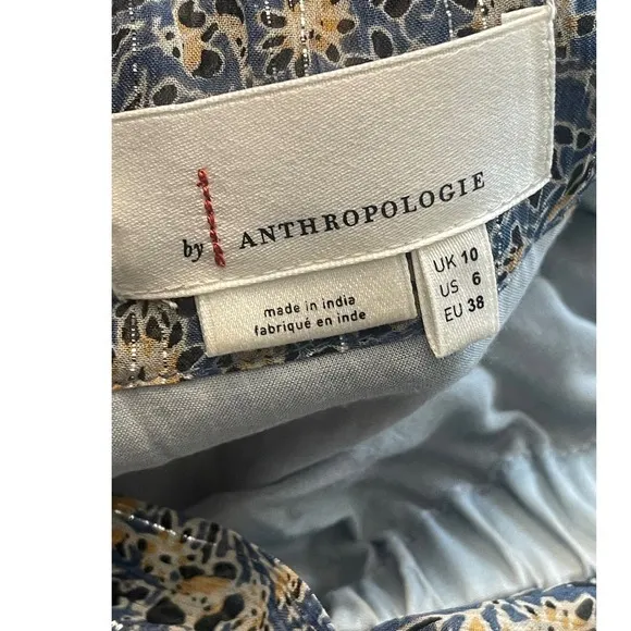 Anthropologie Blue Floral Kira Smocked Off The Shoulder Boho Peasant Dress - Image 14