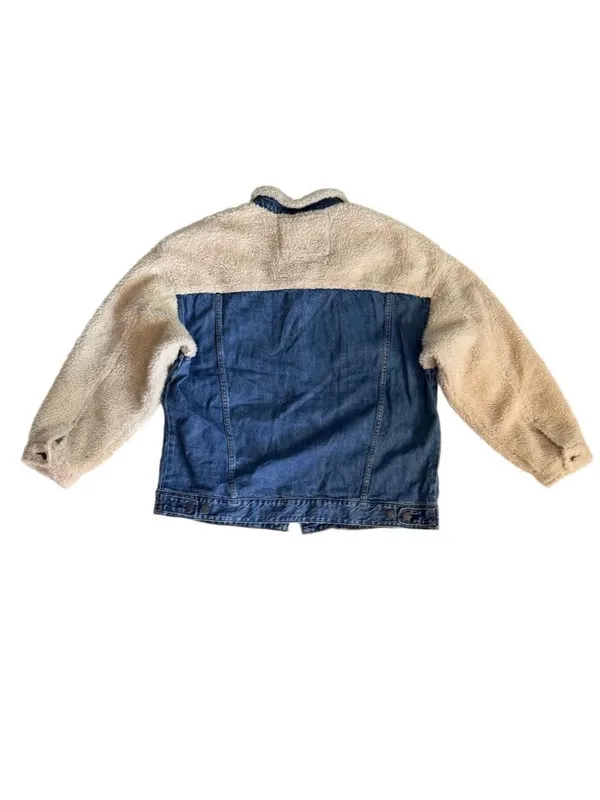 American Eagle Cream Sherpa & Denim Trucker Jacket L  - Image 7