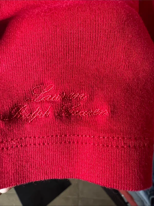 Lauren Ralph Lauren Red Stretch Cotton Elbow Sleeve V-Neck Tee Medium - Image 6