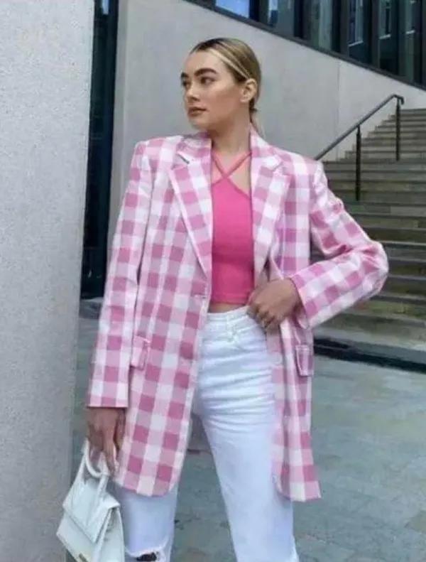 Zara Oversized Gingham Print Blazer Jacket Pink/White Size XS NEW - Image 6
