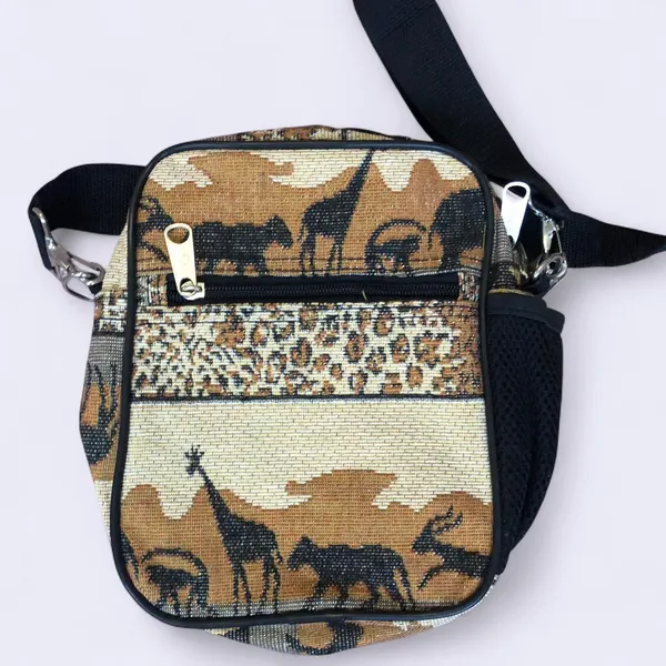 Safari African Jungle Animal Crossbody Messenger Belt Fanny Pack Bag Purse Travel Tapestry Brown Black Zip #Boho #Western #Festival #Rave #Hippie Giraffe Elephant Deer Antelope Measurement in pics - Image 5