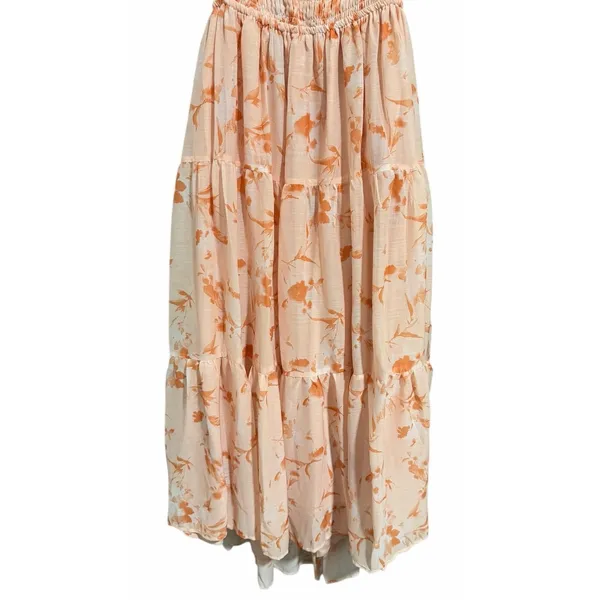 Olia Tiered Maxi Dress Orange‎ Floral Chiffon Short Sleeve Women's Size X-Large - Image 5