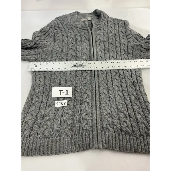 Womans Croft And Barrow Sweater Petite XL Gray Cable Knit Full Zip - Image 6