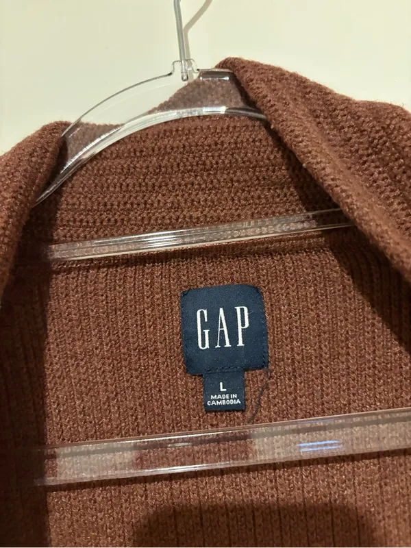 GAP Open-Front Merino Blend Cardigan Sweater Burnt Russet Brown size large - Image 4