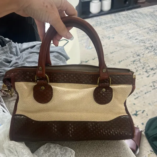 Brahmin vintage rare wicker and brown leather shoulder purse bag - Image 5