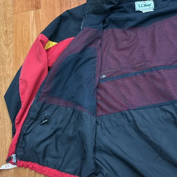 L.L. Bean Rain Jacket Womens Red Black Colorblock‎ Hooded Mesh Lined Large - Image 7