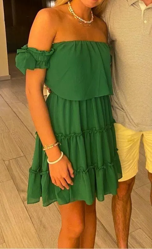 Lulus Tiers To My Heart Green Off Shoulder Small - Image 2