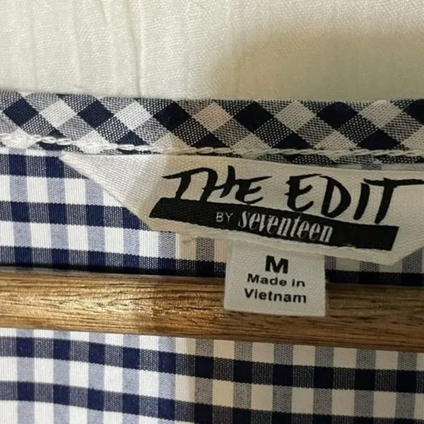 The Edit by Seventeen Juniors M Blue White Gingham Wrap Dress Puff Sleeve NWT - Image 8