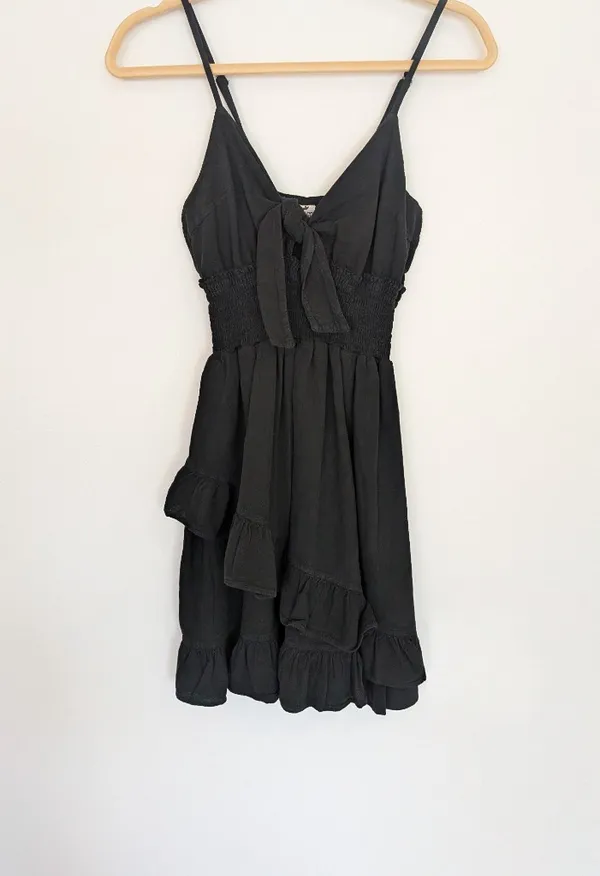 Black Ruffle Tie Front Cut Out Cotton Dress NWT M/L - Image 2