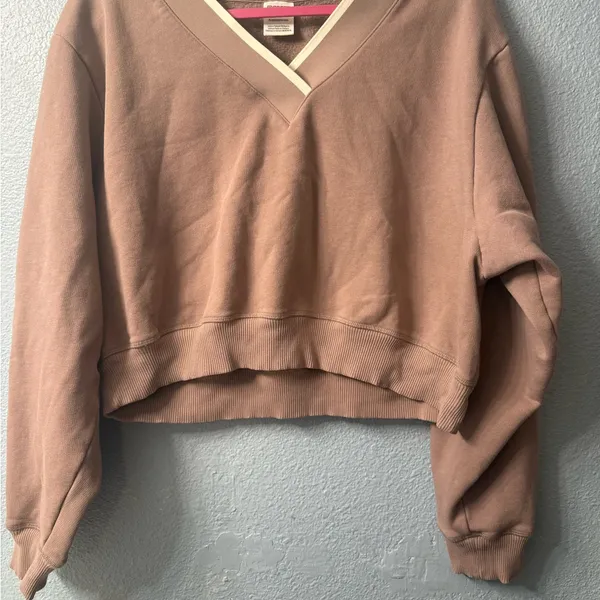 PINK - Victoria's Secret V-Neck Tan Sweater - Image 2