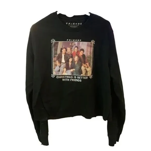 ✨FRIENDS Womens Black 'Christmas is Better with Friends' Cropped Sweatshirt✨ - Image 3