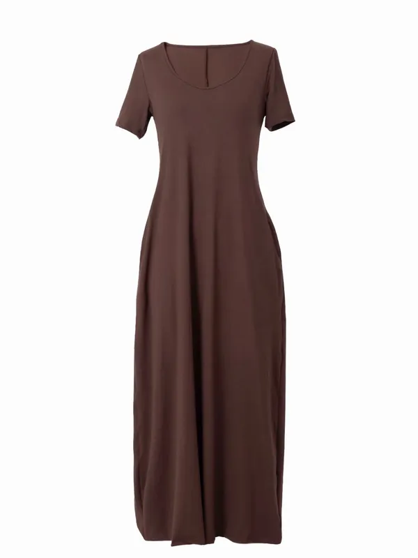 Women's round-Neck Short Sleeve Maxi Dress - Brown - Image 3