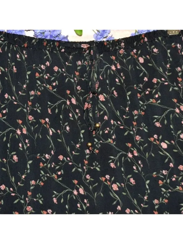 Boho Ava & Viv Chiffon Maxi Skirt 1X Plus Black Micro Ditsy Floral Tiered MINT - Image 3