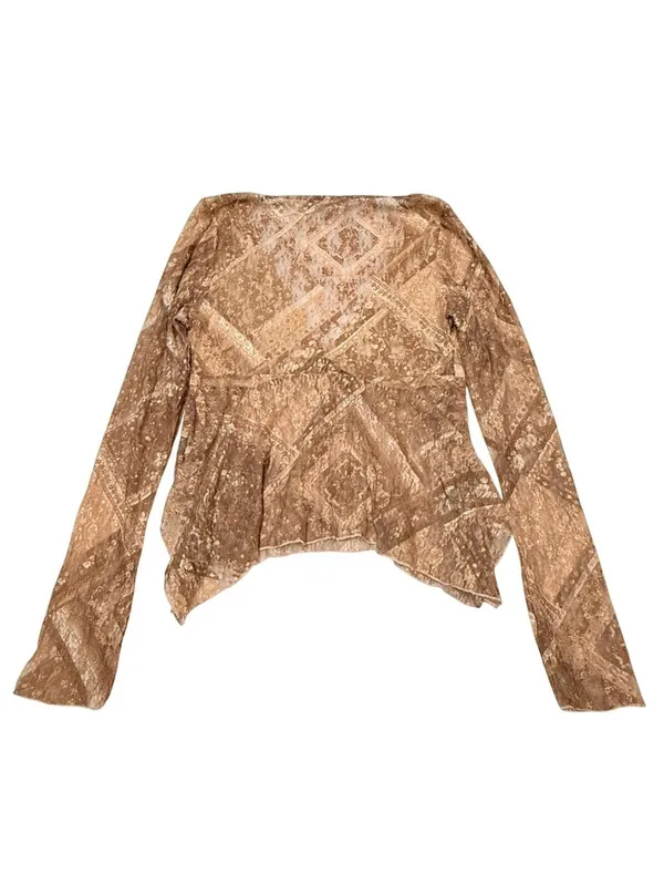 Madden Girl Sheer Lace Long Sleeve Top Brown Y2K Boho Floral Blouse Size M - Image 2