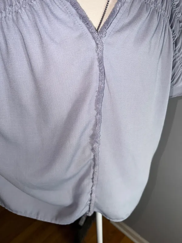 THML Anthropologie Light Blue V-Neck Smocked Sleeve Top - Image 3
