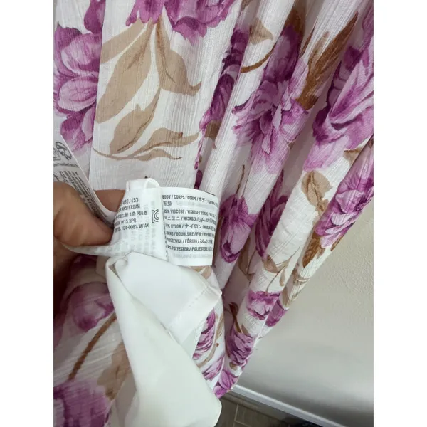 Abercrombie & Fitch Purple Floral Maxi Dress XS Smocked Waist Pockets White - Image 7