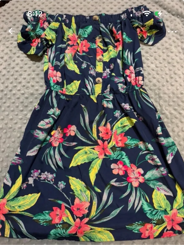 Off-Shoulder Floral Mini Dress in Navy - Image 2