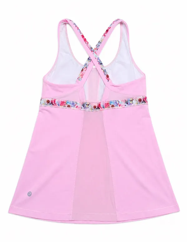 Lululemon Pink Tank w/Floral Trim-Size 10 - Image 2