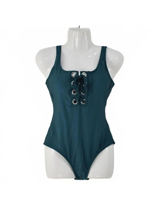 Mossimo Jungle Green Grommet Lace Up One Piece Swimsuit Size Small - Image 3