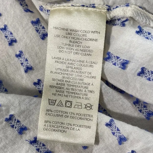 Pilcro Anthropologie Large Blue White Smocked Yoke Tassel Cotton Peasant Blouse - Image 5