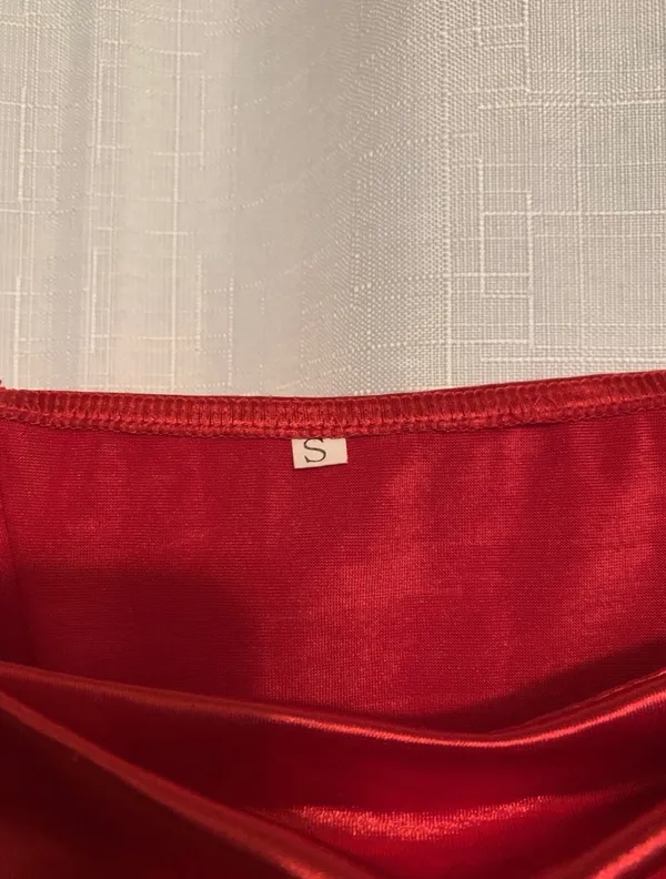 Red Satin Cowl Cami Top With Rhinestone Straps Size Small - Image 3