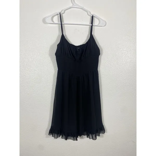 Aritzia Wilfred Black Smocked Mini Dress with Ruffle Hem Size M - Image 2