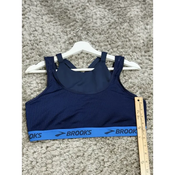 Brooks Running Sports Bra Womens Blue Mesh Strappy High Neck Crop Top Size L - Image 9