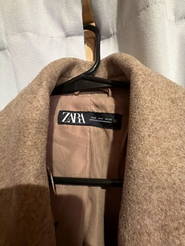 Zara Women's Beige Double Breasted Trench Overcoat Size M - Image 2