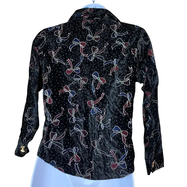 Vintage Rayna Morgan long sleeve bow print button down top‎ Black Size 10 - Image 6