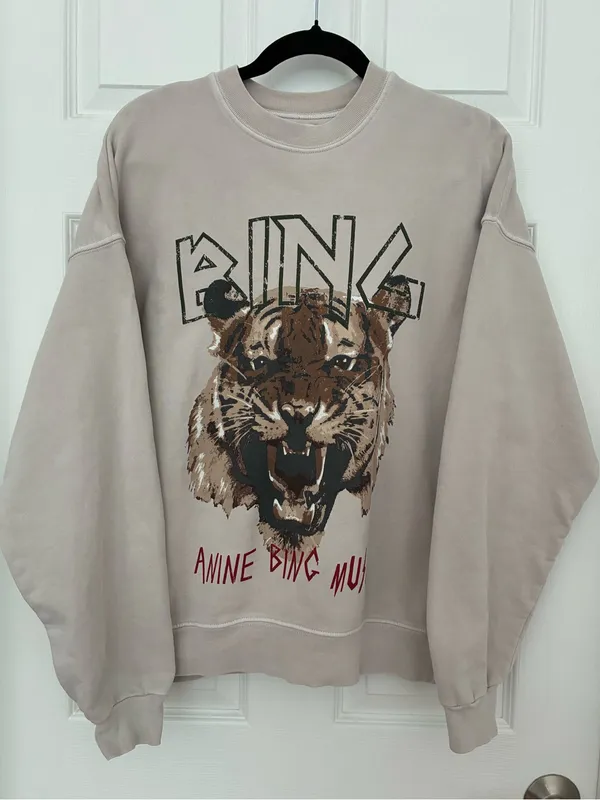 Anine Bing Tiger Sweatshirt In Stone, Size Small - Image 15