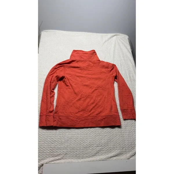 Tommy Bahama Womens Coral Orange Jacquard Tropical Leaf Full Zip Sweatshirt M - Image 2
