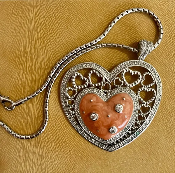 Stainless steel Enamel Heart Shaped Necklace and Earrings Set. - Image 2