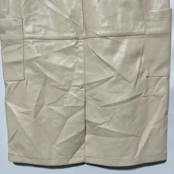 New Hunter & Brown Faux Leather Cargo Pocket Midi Pencil Skirt Beige Size Medium - Image 8