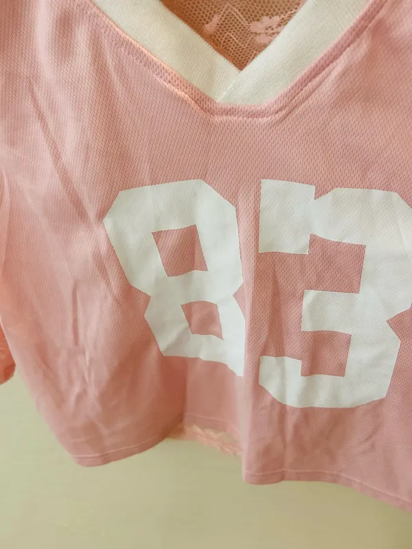 Pink Lace Jersey Crop Top - Image 2