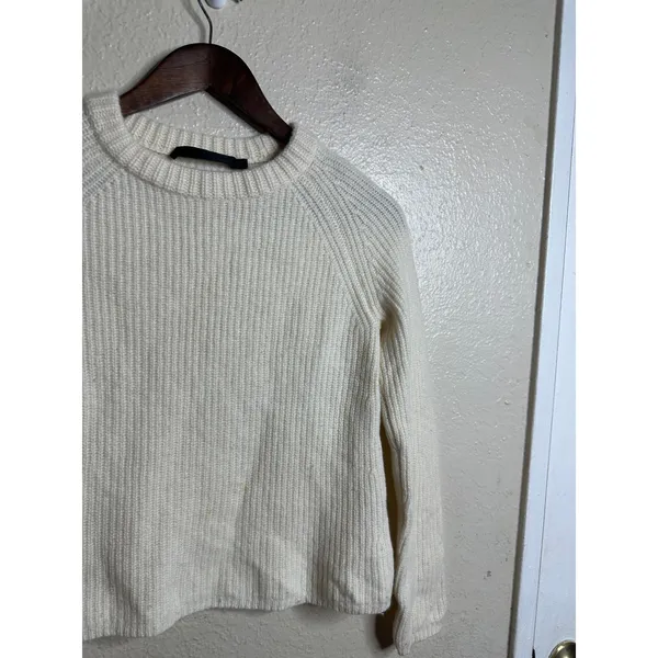 Jenni Kayne Cashmere Fisherman Sweater size XS Ivory Ribbed Crewneck - Image 5